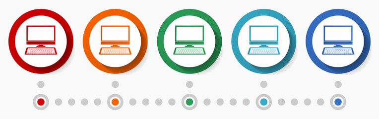 Leinwandbilder - Computer, internet concept vector icon set, infographic template, flat design colorful web buttons in 5 color options