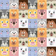 Seamless pattern with funny square animal faces