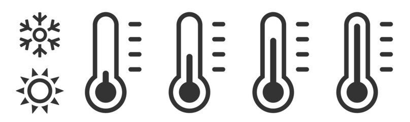 Wall Mural - Thermometer icons set . Weather Sign. Temperature icon collection. Temperature scale. Thermometer showing the temperature from warm to cold. Warm and cold symbol - stock vector.