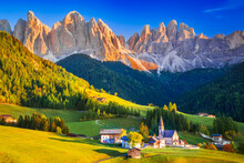 Val di Funes, Dolomites Mountains in Northern Italy, Odle Ridge
