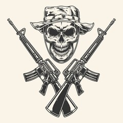 Military skull vintage monochrome emblem