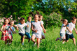 © davit85 - A group of happy children of boys and girls run in the Park on the grass on a Sunny summer day.