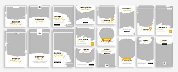 templates pack for instagram posts and stories, facebook square, holiday package trip and travel adv