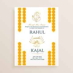 marigold flower decorative indian wedding card design