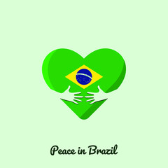 Wall Mural - Peace in Brazil heart hug. Brazil heart with hugging arms vector illustration