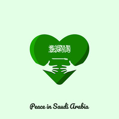 Wall Mural - Peace in Saudi Arabia heart hug. Saudi Arabia heart with hugging arms vector illustration