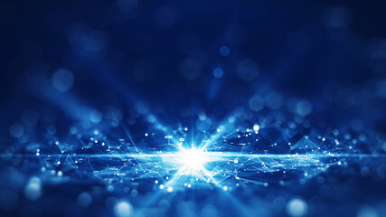 Fototapete - cybersecurity technology concept protecting internet connection data. Binary code polygons and interconnected small padlocks focus and light in the middle Blur outside with dark blue background.