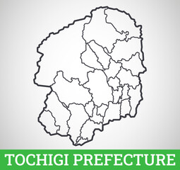  Simple outline map of Tochigi Prefecture, Japan. Vector graphic illustration.