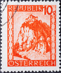 Wall Mural - Austria - circa 1945 : a postage stamp from Austria, showing a landscape in Austria: Hochosterwitz (Carinthia)