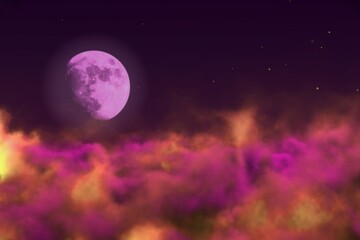 Wall Mural - mystery mist with moon with lights bokeh effect design abstract background for any purposes