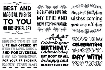 Wall Mural - Happy birthday congratulations and wishes. Vector quotes bundle