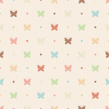 Retro Seamless Pattern. Color Butterflies And Dots On Beige Background