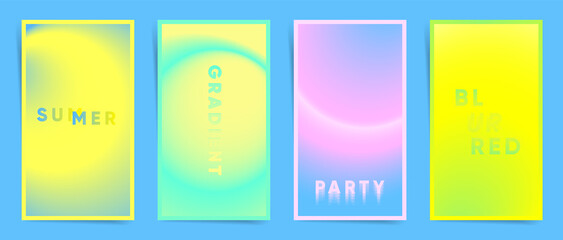 Summer gradient neon design set for poster background, social media stories, posts, aesthetic blurry frames and decorative banners. Duotone vertical minimal vector cover kit.