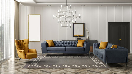 3D rendering of modern living room .modern furniture set.