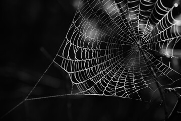 spider web with dew drops in the morning