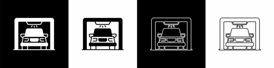 Set Car wash icon isolated on black and white background. Carwash service and water cloud icon. Vector