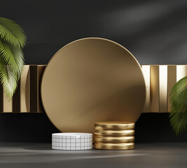 Wall Mural - Abstract Minimal Modern Platform Podium with Plant Product Presentation and Showcase Background 3D Rendering