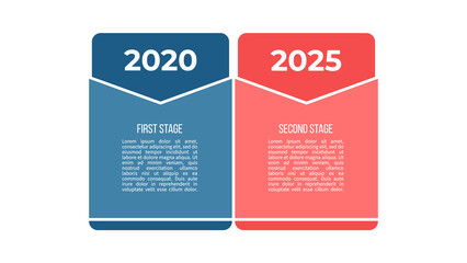 Business process. Chart with 2 steps, options, sections. Vector template.