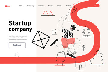 Wall Mural - Startup illustration, website landing template Flat line vector modern concept illustration, startup metaphor. Concept of building new business, strategy, company processes. Startup company