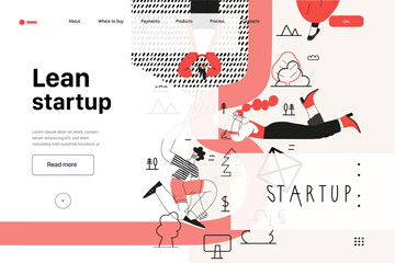 Wall Mural - Startup illustration, website landing template Flat line vector modern concept illustration, startup metaphor. Concept of building new business, strategy, company processes. Lean startup