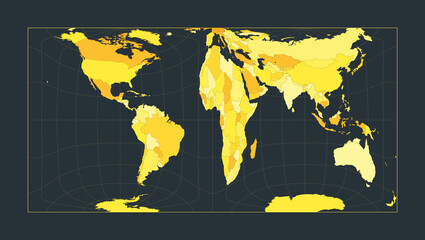 Wall Mural - World Map. Gringorten square equal-area projection. Futuristic world illustration for your infographic. Bright yellow country colors. Vibrant vector illustration.