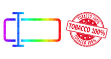 Red Round Rubber TOBACCO 100% Badge And Lowpoly Text Field Icon With Spectrum Colorful Gradient. Triangulated Spectrum Vibrant Text Field Polygonal Symbol Illustration.