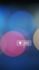 Wall Mural - animation of social media icons and numbers over out of focus flickering lights