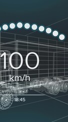Wall Mural - animation of speedometer, gps and charge status data on vehicle interface, over 3d truck model