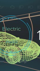 Wall Mural - animation of speedometer, gps and charge status data on hybrid car interface, over 3d car model
