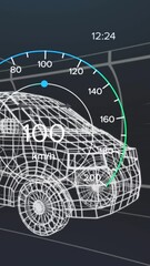 Wall Mural - animation of speedometer, gps and charge status data on vehicle interface, over 3d van model