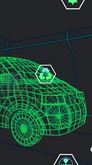 Wall Mural - animation of icons processing status data over 3d van model moving on black background