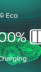 Wall Mural - animation of charge status data on electric vehicle interface, over 3d car model