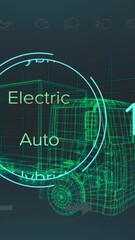 Wall Mural - animation of speedometer and power status data on hybrid vehicle interface, over 3d truck model