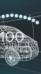 Wall Mural - animation of speedometer, gps and charge status data on vehicle interface, over 3d van model