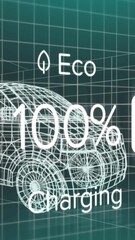 Wall Mural - animation of charge status data on electric vehicle interface, over 3d van model