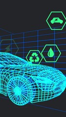 Wall Mural - animation of icons processing status data over 3d car model moving on black background