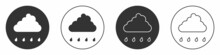Black Cloud With Rain Icon Isolated On White Background. Rain Cloud Precipitation With Rain Drops. Circle Button. Vector