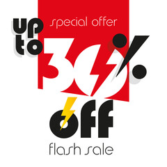 Wall Mural - Flash Sale up to 30 % off big sale and super sale discount voucher coupon red orange black color white background