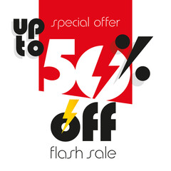 Wall Mural - Flash Sale up to 50 % off big sale and super sale discount voucher coupon red orange black color white background