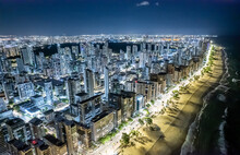 Aerial View Of "Boa Viagem" Beach In Recife, Capital Of Pernambuco, Brazil At Night.