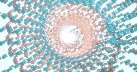 3d render with a light background with a spiral of red and blue cubes