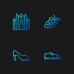 Sticker - Set line Men shoes, Woman, Milan Cathedral and Grape fruit. Gradient color icons. Vector