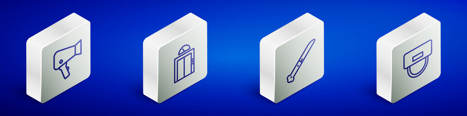 Wall Mural - Set Isometric line Hair dryer, Lift, Knife and Bellboy hat icon. Vector