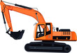 backhoe loader vector - tractor construction machinery orange color, heavy machinery