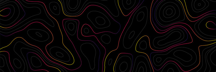 Wall Mural - Colorful topographical contour lines isolated on a black background.