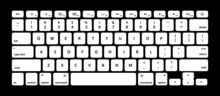 Keyboards For Computer, Laptop And Pc With Key Buttons And Enter Isolated In White And Black Colors. Alphabet Board, Digital Modern Keypad With Letter Icons. Qwerty Layout Illustration. Vector EPS10