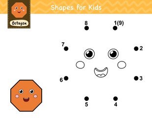 Wall Mural - Connect the dots and draw a cute octagon. Dot to dot number game for kids. Learning shape activity page for preschool. Puzzle template for children. Vector illustration