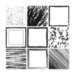 © tabletoy1001 - Monochrome grunge abstract background vector set. Ink brush splash, black and white frame collection. Rough grimy color pattern, square border banner. Dirty paint texture art backdrop illustration.