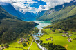 canvas print picture - Beautiful Nature Norway natural landscape. lovatnet lake Lodal valley.