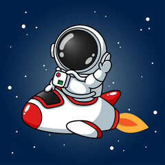 cute astronaut riding space ship
